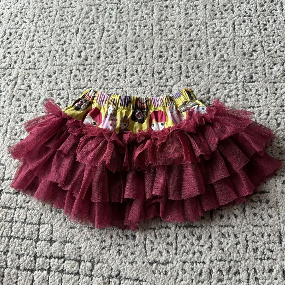 Matilda Jane Girls' Tulle Skirt 18M Yellow & Burgundy Layered Ruffle Elastic Wai